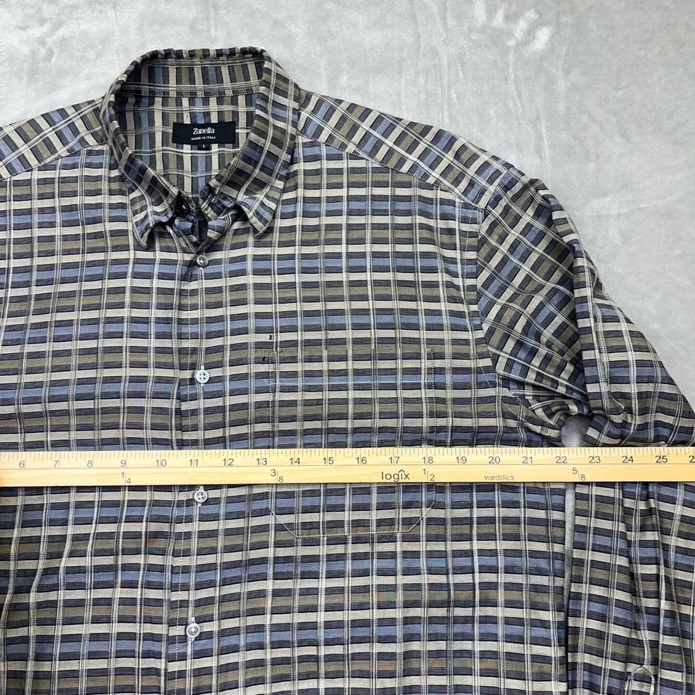 Lot of 2 Zanella Button-Up Shirt Plaid Striped‎ Long Sleeve Made in Italy L Boho